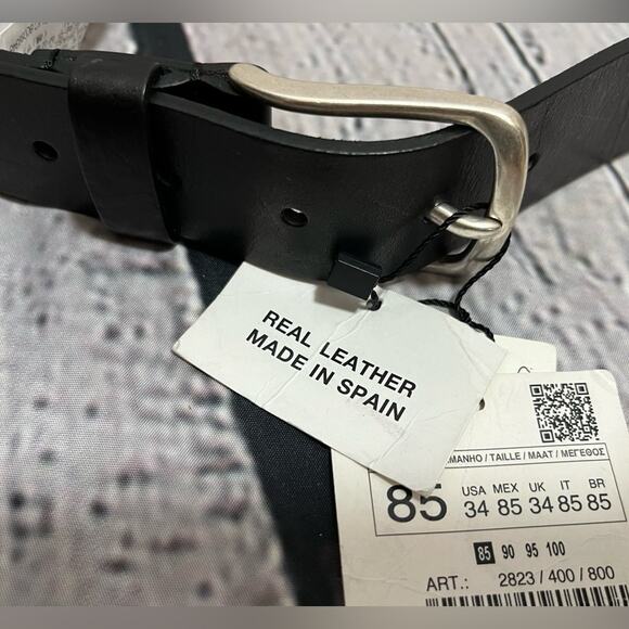 NWT -Zara men’s - real leather belt in black-Sz 34 - Picture 3 of 5